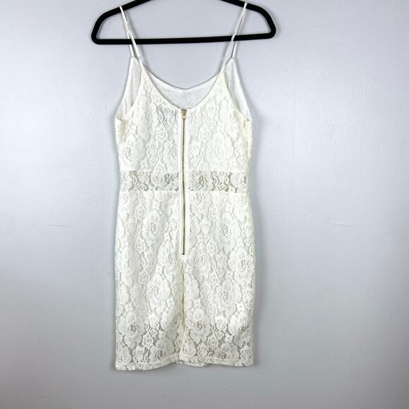 Aqua Bloomingdales White Lace Overlay Dress Sheer Accent Sleeveless Size Small - Picture 8 of 12